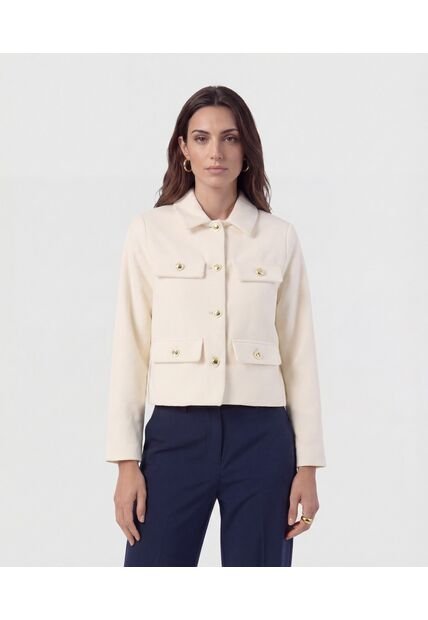 Chaqueta Corta Con Botones Dorados   Para Mujer Crema Patprimo