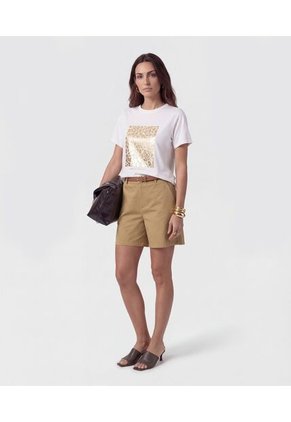Camiseta Básica Con Estampado Metalizado   Para Mujer Blanco Patprimo