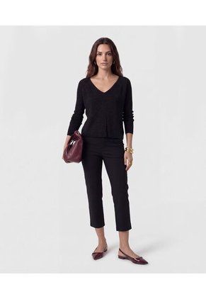 Saco De Punto Cuello En V Para Mujer Negro Patprimo