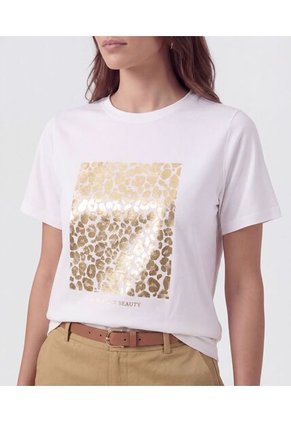 Camiseta Básica Con Estampado Metalizado   Para Mujer Blanco Patprimo