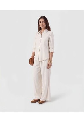 Camisa Unicolor Con Charretera   Para Mujer Crema Patprimo