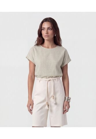 Blusa Texturizada De Manga Corta   Para Mujer Verde Patprimo Patprimo