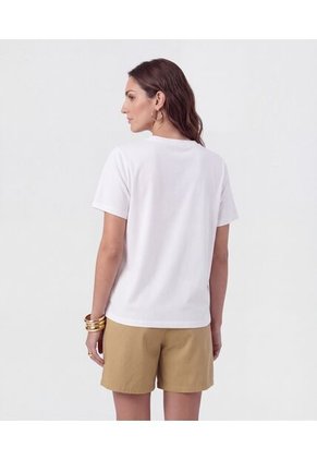 Camiseta Básica Con Estampado Metalizado   Para Mujer Blanco Patprimo
