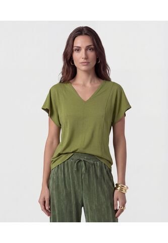 Camiseta  Para Mujer Manga Corta Cuello V Color Verde Marca Patprimo #30097859 Patprimo