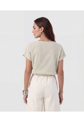 Blusa Texturizada De Manga Corta   Para Mujer Verde Patprimo
