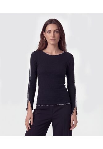 Camiseta Manga Larga Con Ondas   Para Mujer Negro Patprimo Patprimo