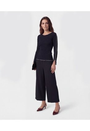 Camiseta Manga Larga Con Ondas   Para Mujer Negro Patprimo