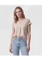 Camiseta Cuello En V Con Prense   Para Mujer Beige Patprimo de Patprimo