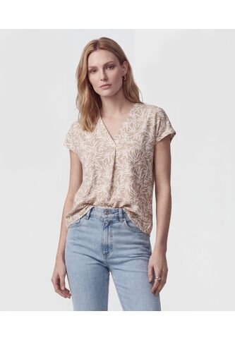 Camiseta Cuello En V Con Prense   Para Mujer Beige Patprimo Patprimo