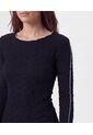 Camiseta Manga Larga Con Ondas   Para Mujer Negro Patprimo de Patprimo