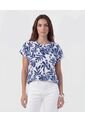 Blusa Estampada Con Cuello Redondo   Para Mujer Blanco Patprimo de Patprimo