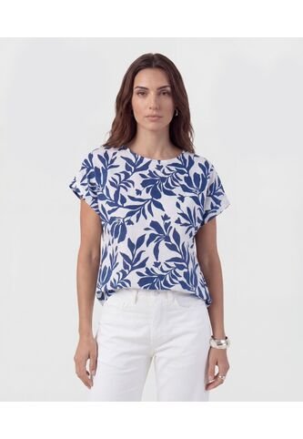 Blusa Estampada Con Cuello Redondo   Para Mujer Blanco Patprimo Patprimo