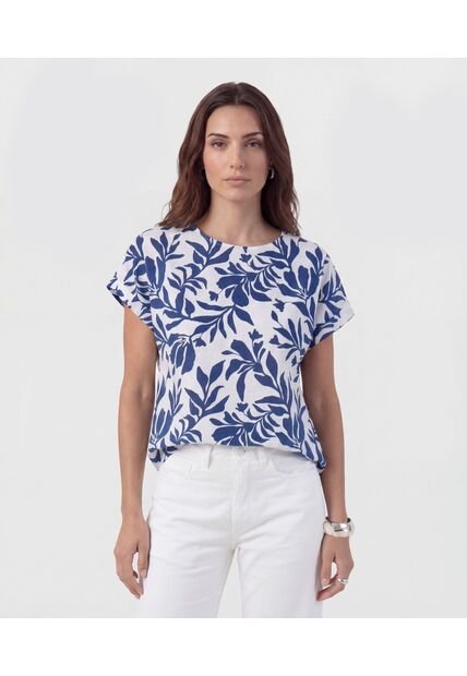 Blusa Estampada Con Cuello Redondo   Para Mujer Blanco Patprimo