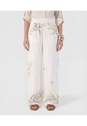 Pantalón Wide Leg Con Pretina Elástica   Para Mujer Blanco Patprimo Patprimo