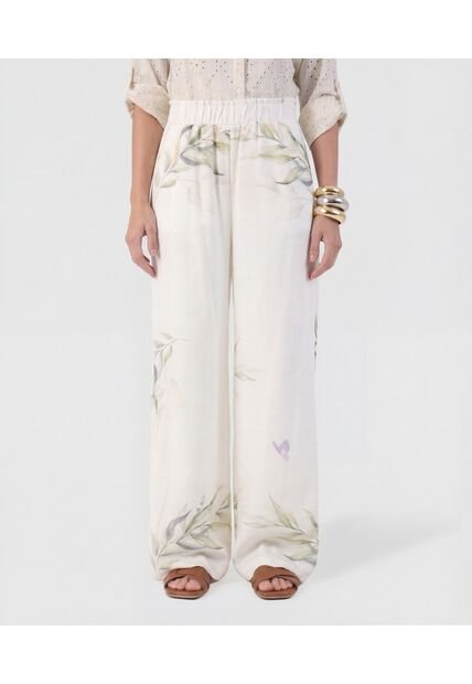 Pantalón Wide Leg Con Pretina Elástica   Para Mujer Blanco Patprimo