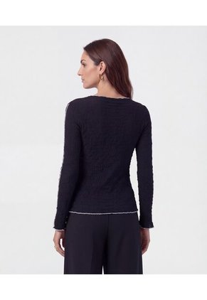 Camiseta Manga Larga Con Ondas   Para Mujer Negro Patprimo
