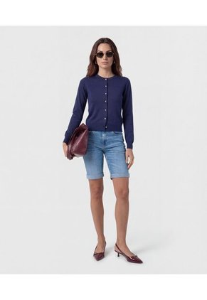 Cárdigan Clásico Cuello Redondo   Para Mujer Azul Patprimo