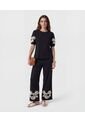 Pantalón Fluido Con Bordado   Para Mujer Negro Patprimo de Patprimo