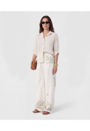 Pantalón Wide Leg Con Pretina Elástica Para Mujer Blanco Patprimo