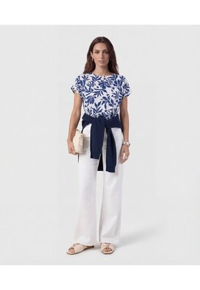 Blusa Estampada Con Cuello Redondo   Para Mujer Blanco Patprimo