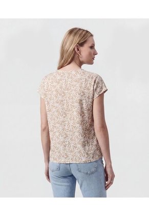 Camiseta Cuello En V Con Prense   Para Mujer Beige Patprimo