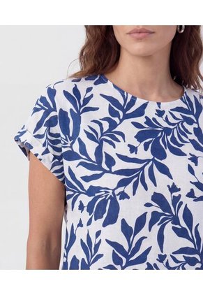 Blusa Estampada Con Cuello Redondo   Para Mujer Blanco Patprimo