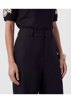 Pantalón Fluido Con Bordado   Para Mujer Negro Patprimo