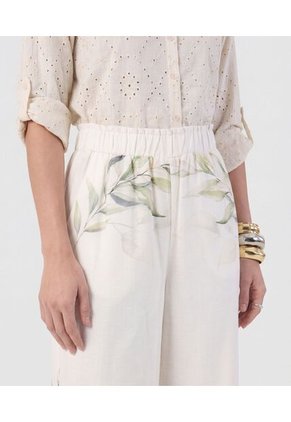 Pantalón Wide Leg Con Pretina Elástica Para Mujer Blanco Patprimo