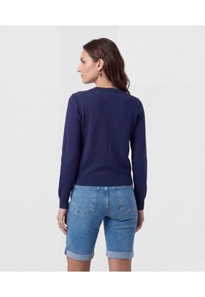 Cárdigan Clásico Cuello Redondo   Para Mujer Azul Patprimo