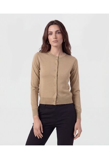 Cárdigan Clásico Cuello Redondo   Para Mujer Café Patprimo