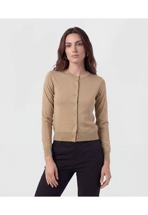 Cárdigan Clásico Cuello Redondo Para Mujer Café Patprimo