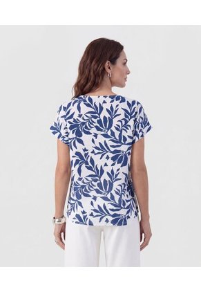 Blusa Estampada Con Cuello Redondo   Para Mujer Blanco Patprimo