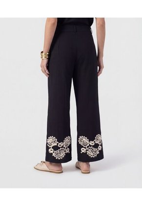 Pantalón Fluido Con Bordado   Para Mujer Negro Patprimo