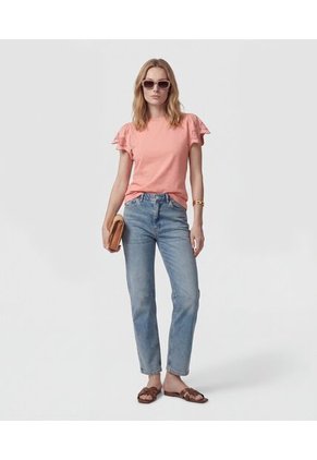 Camiseta Manga Campana Con Bordados Para Mujer Rosa Patprimo