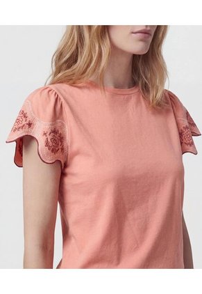 Camiseta Manga Campana Con Bordados Para Mujer Rosa Patprimo