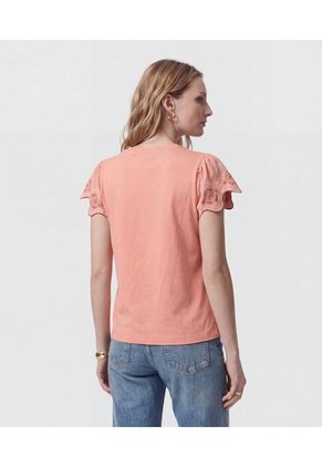 Camiseta Manga Campana Con Bordados Para Mujer Rosa Patprimo