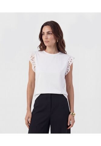 Camiseta Manga Sisa Con Ojalillo   Para Mujer Blanco Patprimo Patprimo