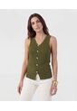 Chaleco De Tejido Con Botones Dorados   Para Mujer Verde Patprimo de Patprimo