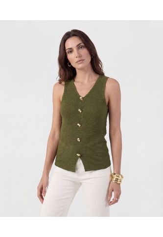 Chaleco De Tejido Con Botones Dorados   Para Mujer Verde Patprimo Patprimo