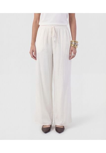 Pantalón Fluido Con Pretina Elástica   Para Mujer Blanco Patprimo