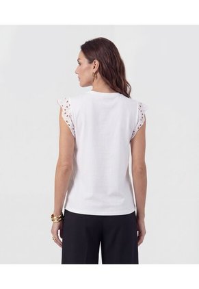 Camiseta Manga Sisa Con Ojalillo   Para Mujer Blanco Patprimo