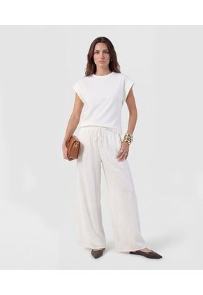 Pantalón Fluido Con Pretina Elástica Para Mujer Blanco Patprimo
