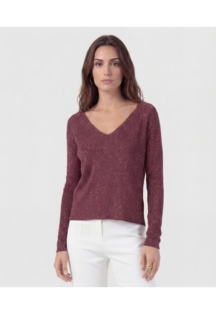 Saco De Punto Cuello En V   Para Mujer Vino Patprimo