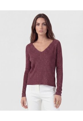 Saco De Punto Cuello En V Para Mujer Vino Patprimo