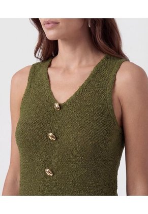 Chaleco De Tejido Con Botones Dorados   Para Mujer Verde Patprimo