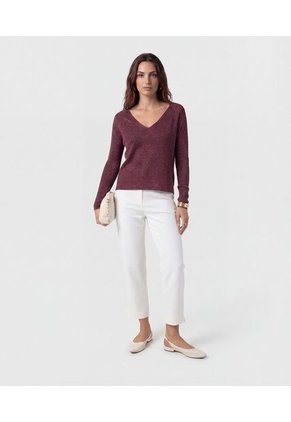 Saco De Punto Cuello En V Para Mujer Vino Patprimo