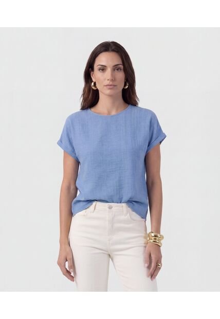 Blusa Minimalista De Manga Corta   Para Mujer Azul Patprimo