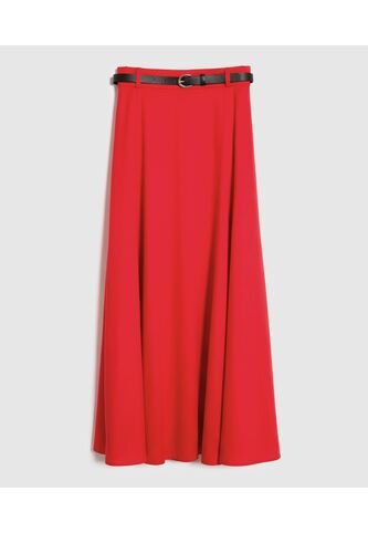 Falda Larga Con Cinturon   Para Mujer Rojo Patprimo Patprimo