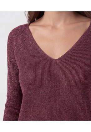 Saco De Punto Cuello En V Para Mujer Vino Patprimo