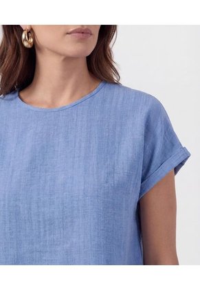 Blusa Minimalista De Manga Corta   Para Mujer Azul Patprimo